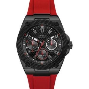 GUESS U1049G6 Men's Red Silicone Strap Watch 45mm